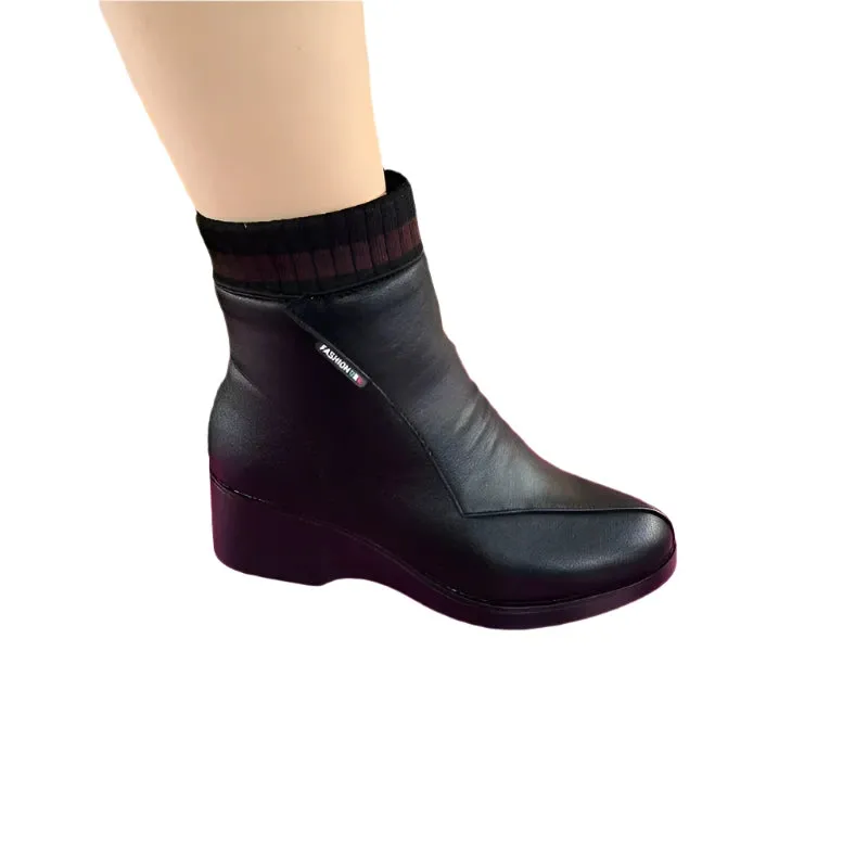 2024 Women's Red Winter Warm Platform Boots - High-Quality Anti-Slip Wear-Resistant Short Rome Style Modern Boots