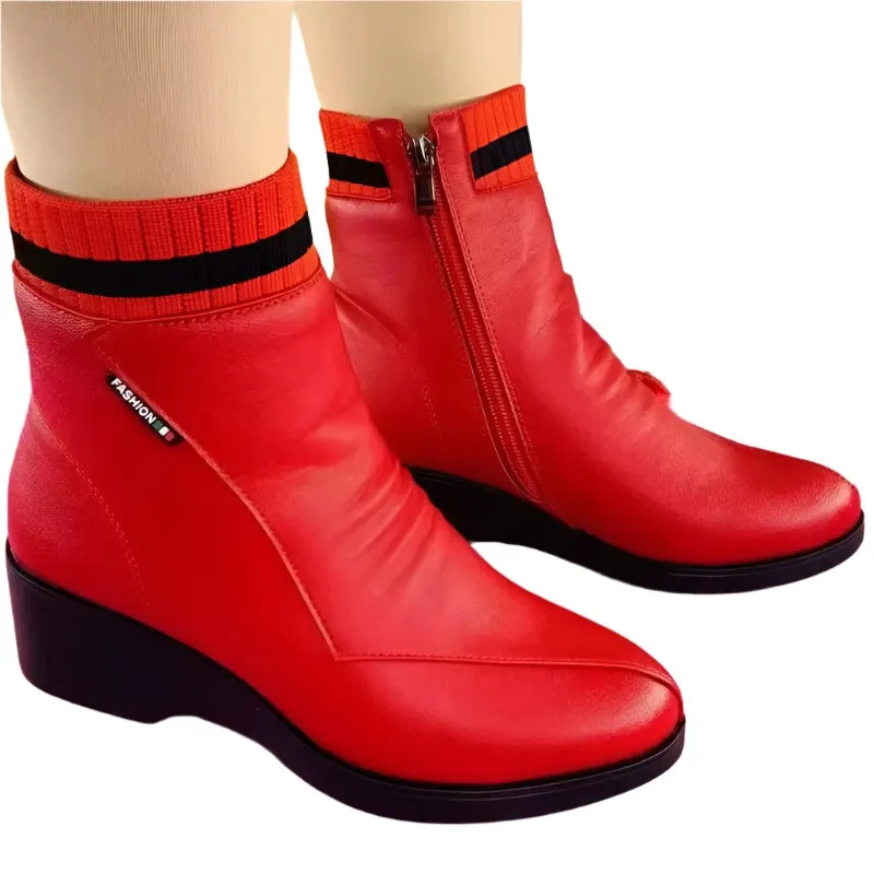 2024 Women's Red Winter Warm Platform Boots - High-Quality Anti-Slip Wear-Resistant Short Rome Style Modern Boots