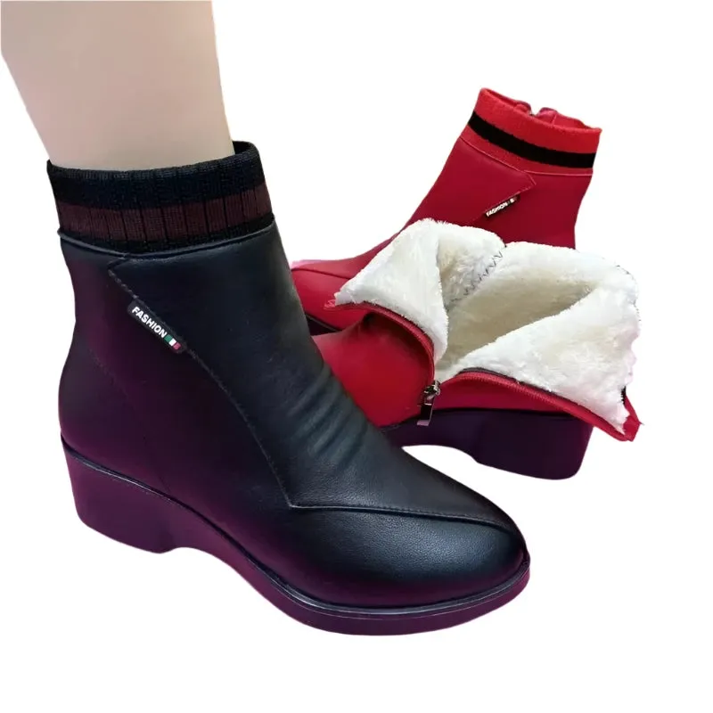 2024 Women's Red Winter Warm Platform Boots - High-Quality Anti-Slip Wear-Resistant Short Rome Style Modern Boots
