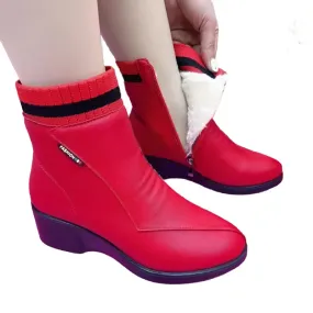 2024 Women's Red Winter Warm Platform Boots - High-Quality Anti-Slip Wear-Resistant Short Rome Style Modern Boots