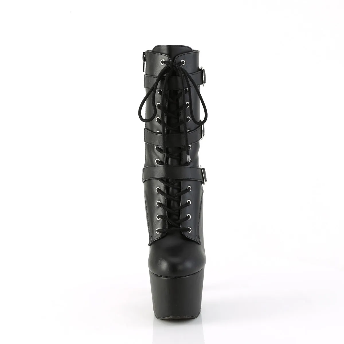 Adore 1043 Black Matte 7" Heel Platform Triple Strap Mid Calf Boots -Direct