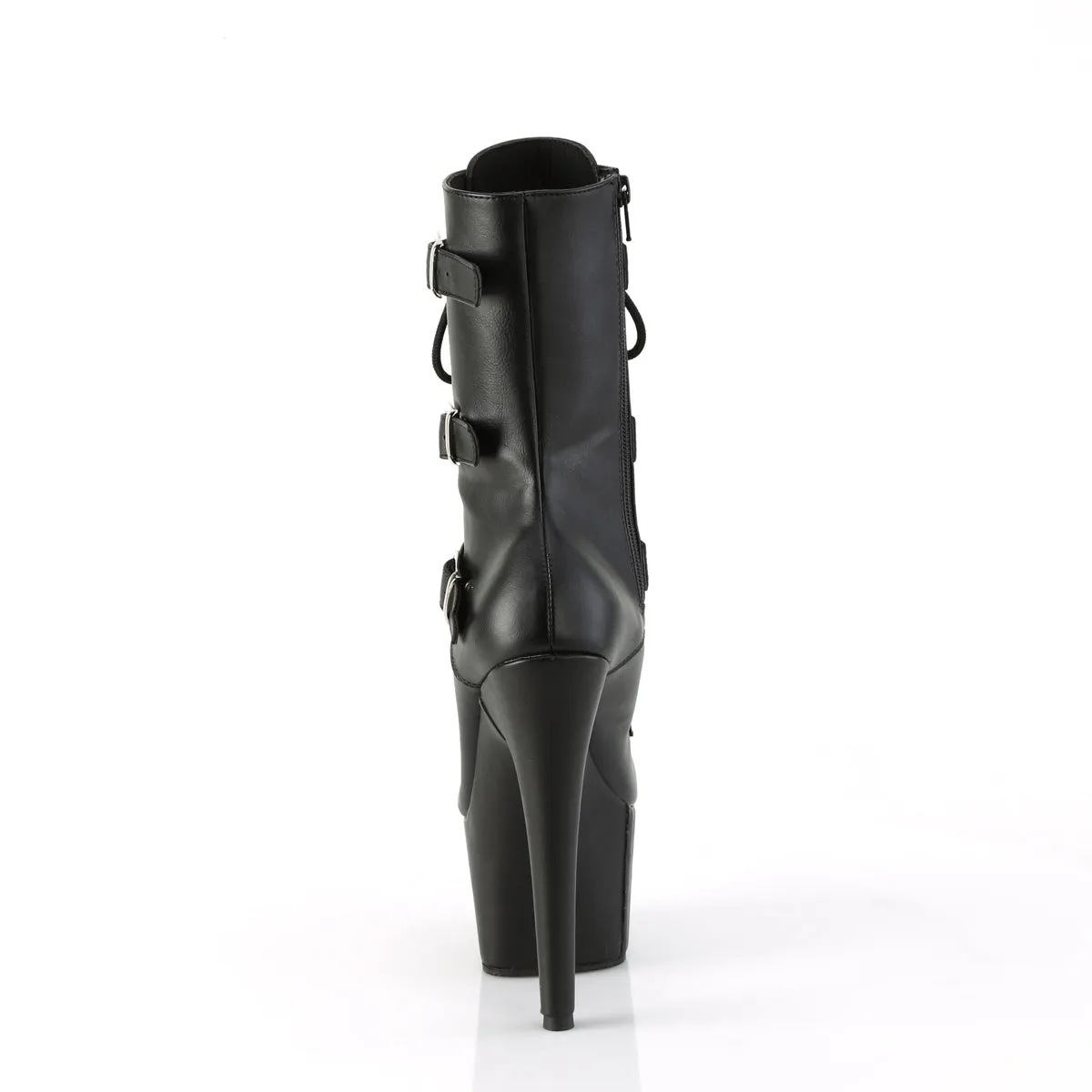 Adore 1043 Black Matte 7" Heel Platform Triple Strap Mid Calf Boots -Direct