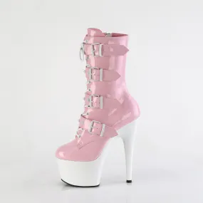 Adore 1046TT Pink Patent / White 7" Heel Platform Mid Calf Boots -Direct