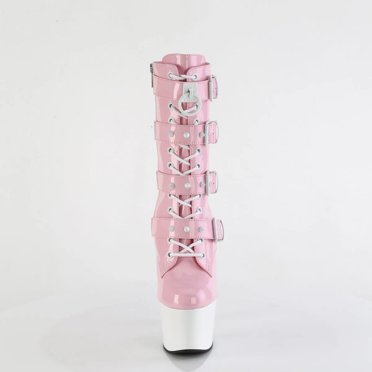 Adore 1046TT Pink Patent / White 7" Heel Platform Mid Calf Boots -Direct