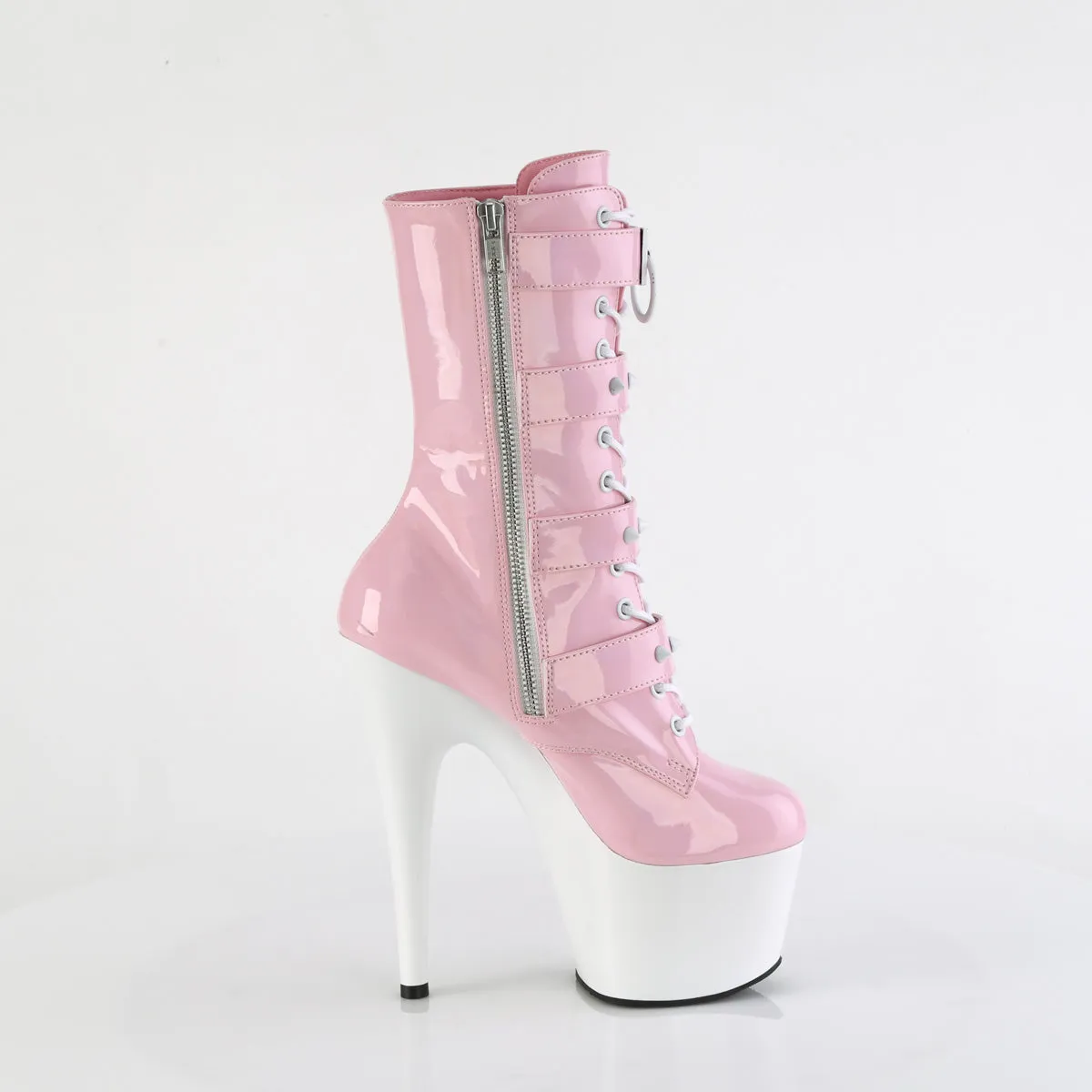 Adore 1046TT Pink Patent / White 7" Heel Platform Mid Calf Boots -Direct