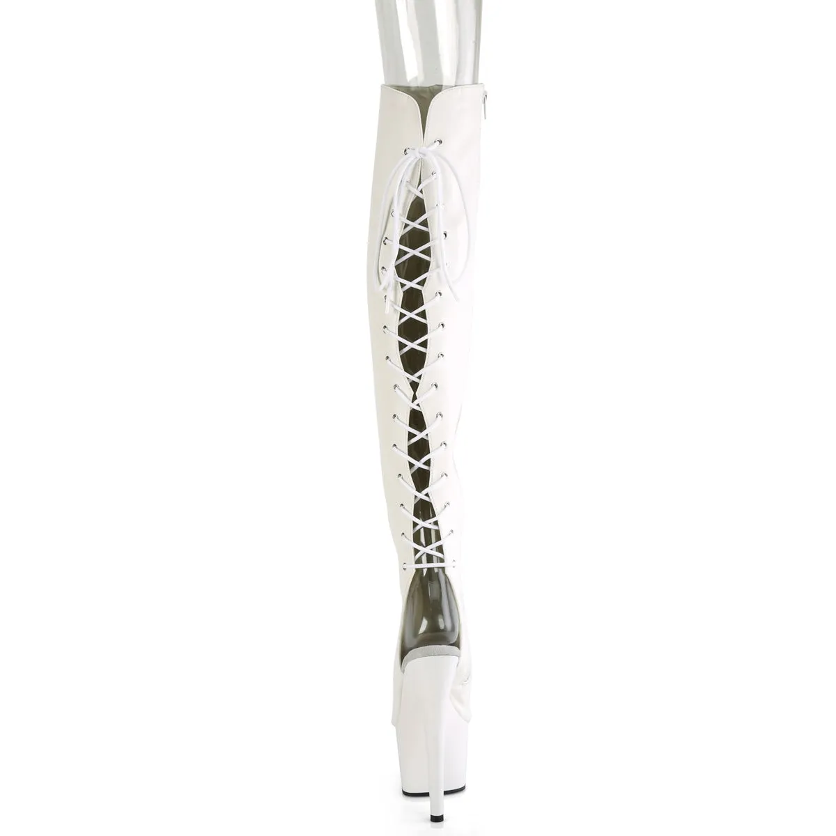 Adore 3019 White Matte Back Lace Thigh Boot Platform Heel - Direct