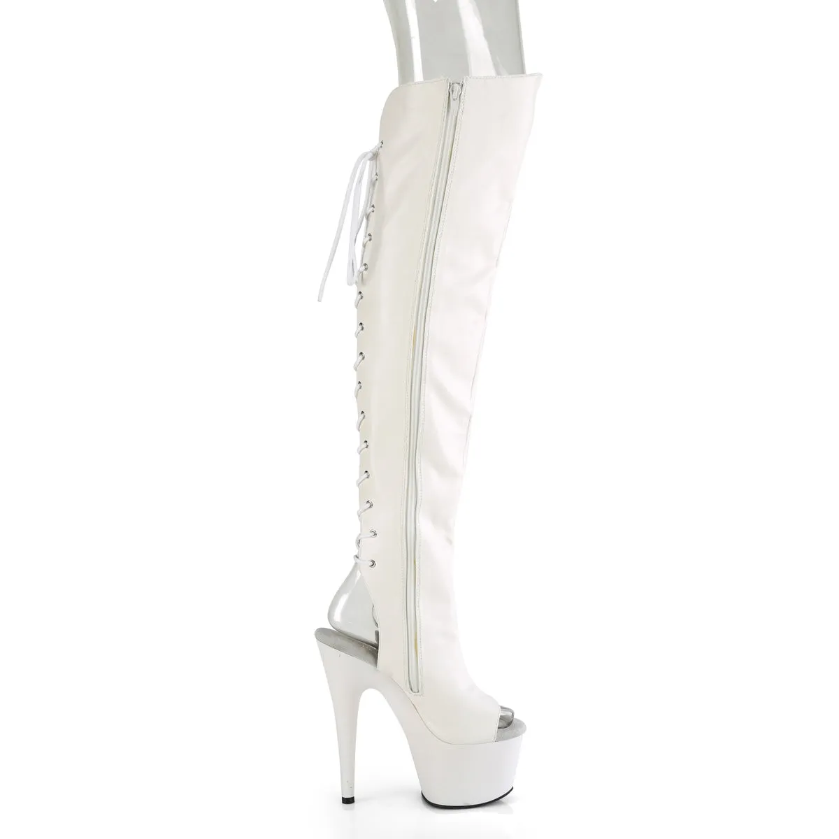 Adore 3019 White Matte Back Lace Thigh Boot Platform Heel - Direct