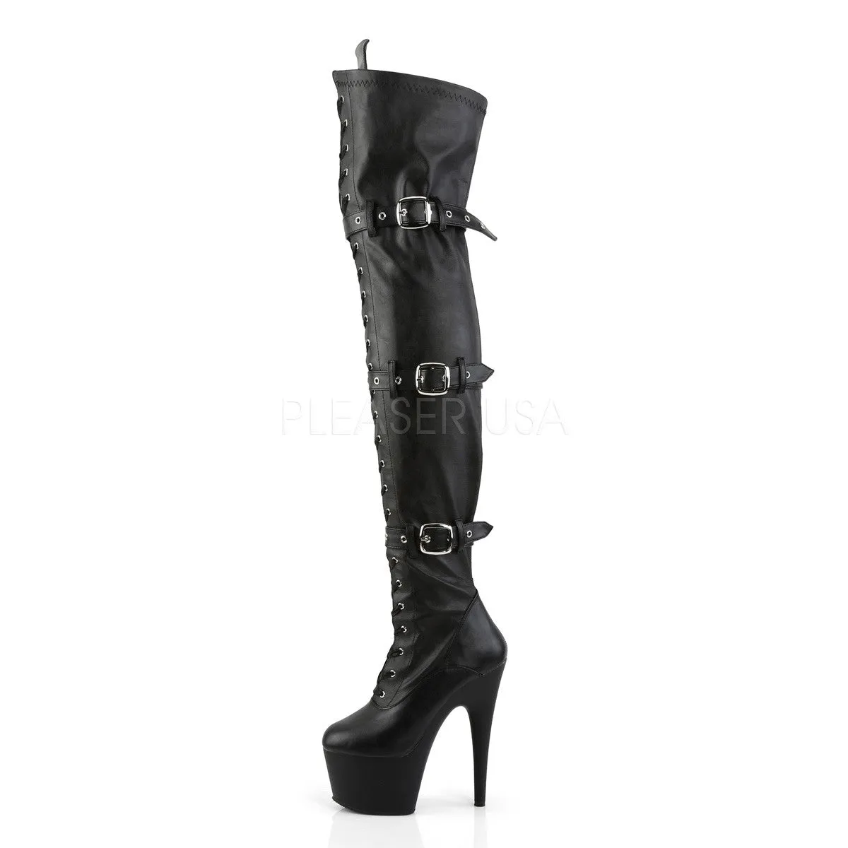 Adore 3028 Black Buckle Strap OTK Thigh Boot Platform Heels -Direct
