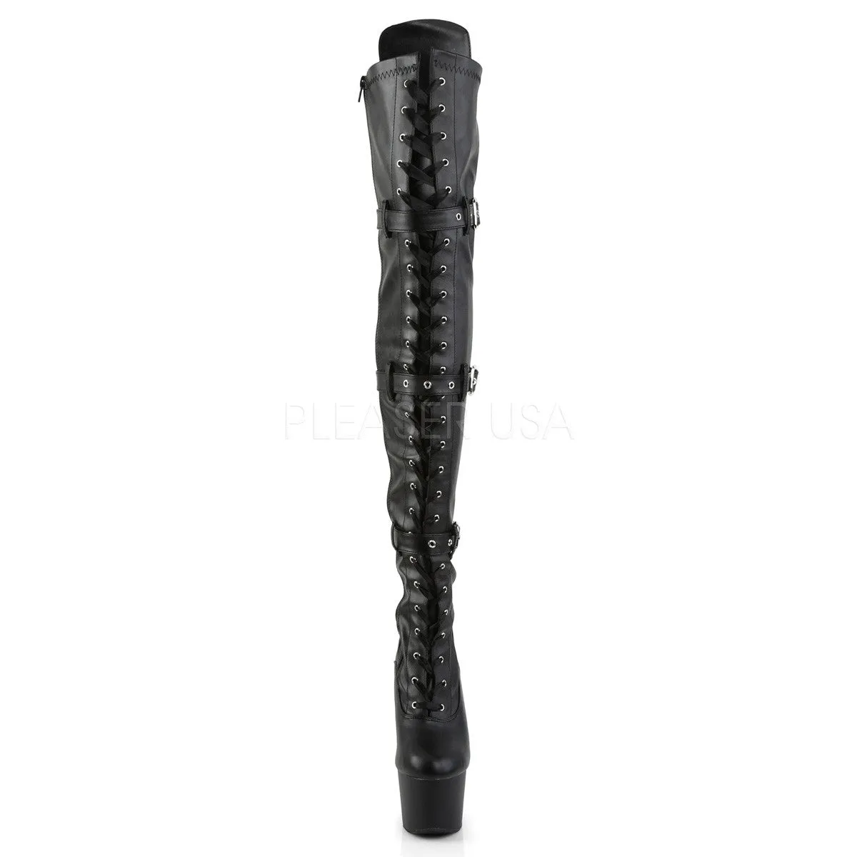 Adore 3028 Black Buckle Strap OTK Thigh Boot Platform Heels -Direct
