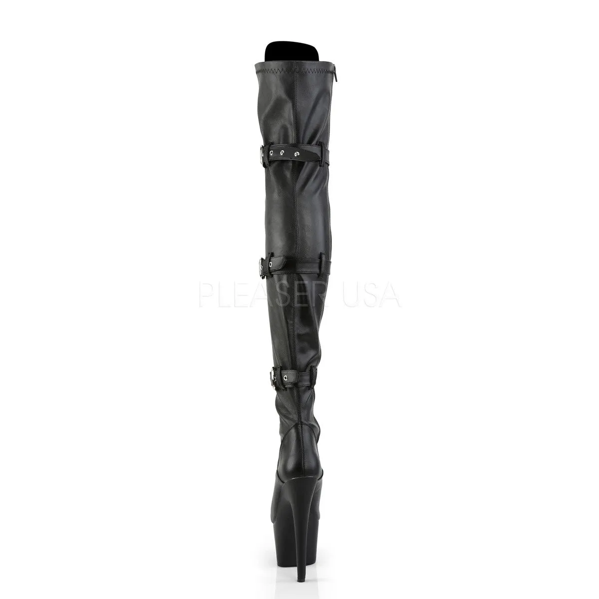 Adore 3028 Black Buckle Strap OTK Thigh Boot Platform Heels -Direct