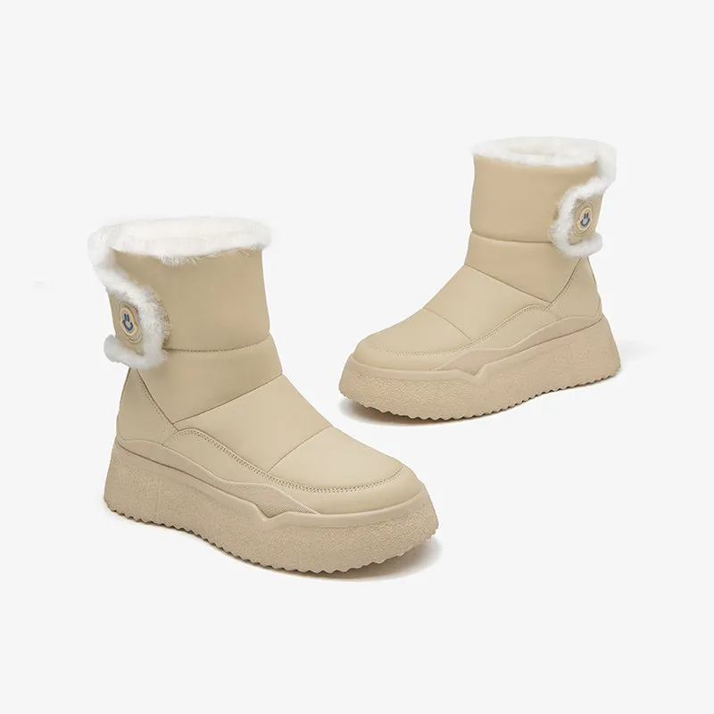 BeauToday Cow Leather Chunky Snow Boots with Warm Fleece for Women