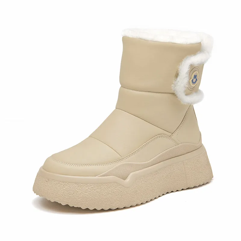 BeauToday Cow Leather Chunky Snow Boots with Warm Fleece for Women