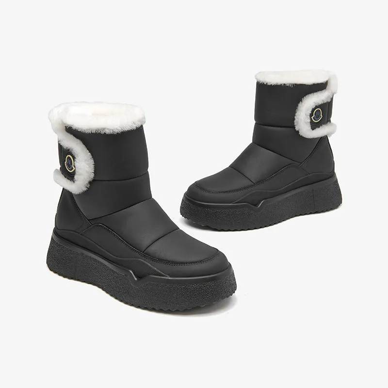 BeauToday Cow Leather Chunky Snow Boots with Warm Fleece for Women