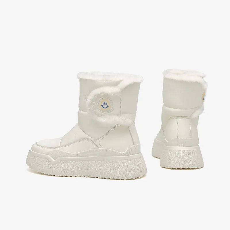 BeauToday Cow Leather Chunky Snow Boots with Warm Fleece for Women