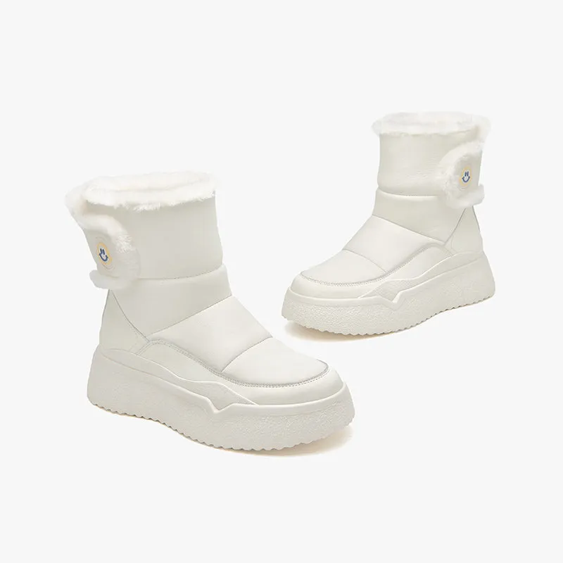 BeauToday Cow Leather Chunky Snow Boots with Warm Fleece for Women