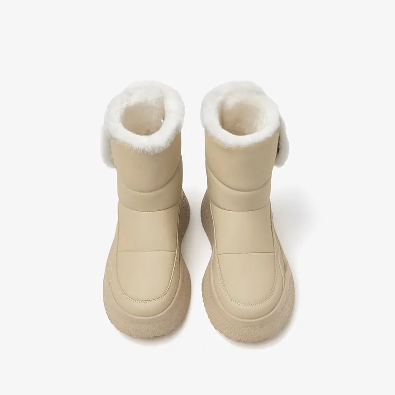 BeauToday Cow Leather Chunky Snow Boots with Warm Fleece for Women