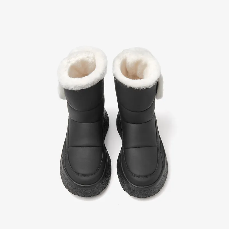 BeauToday Cow Leather Chunky Snow Boots with Warm Fleece for Women
