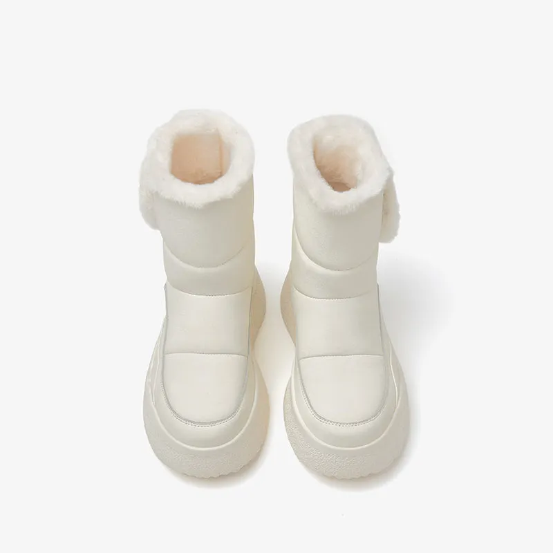 BeauToday Cow Leather Chunky Snow Boots with Warm Fleece for Women