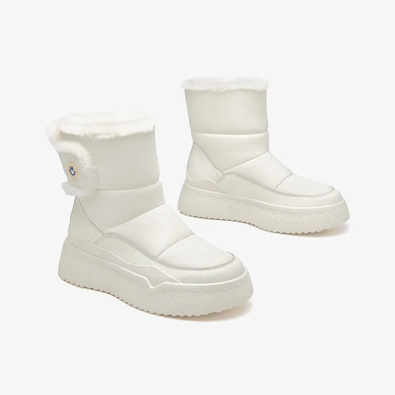 BeauToday Cow Leather Chunky Snow Boots with Warm Fleece for Women