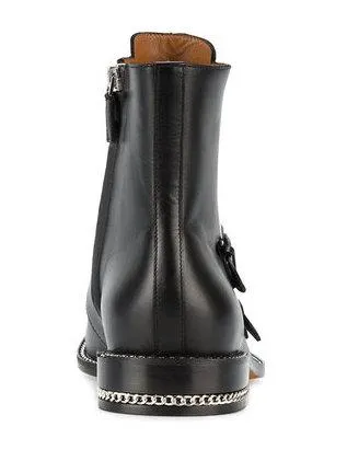 Black Monk Strap Leather Ankle Boots