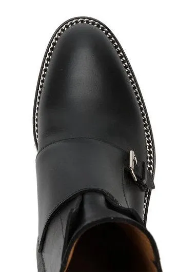 Black Monk Strap Leather Ankle Boots