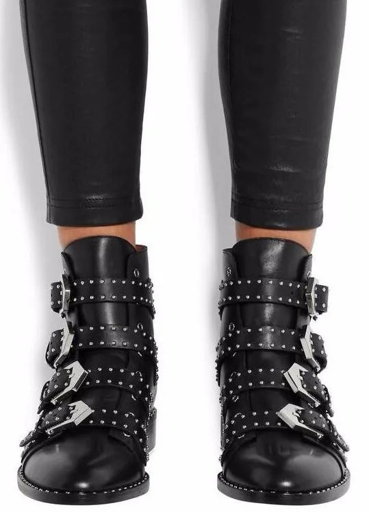 Black Studded Leather Boots