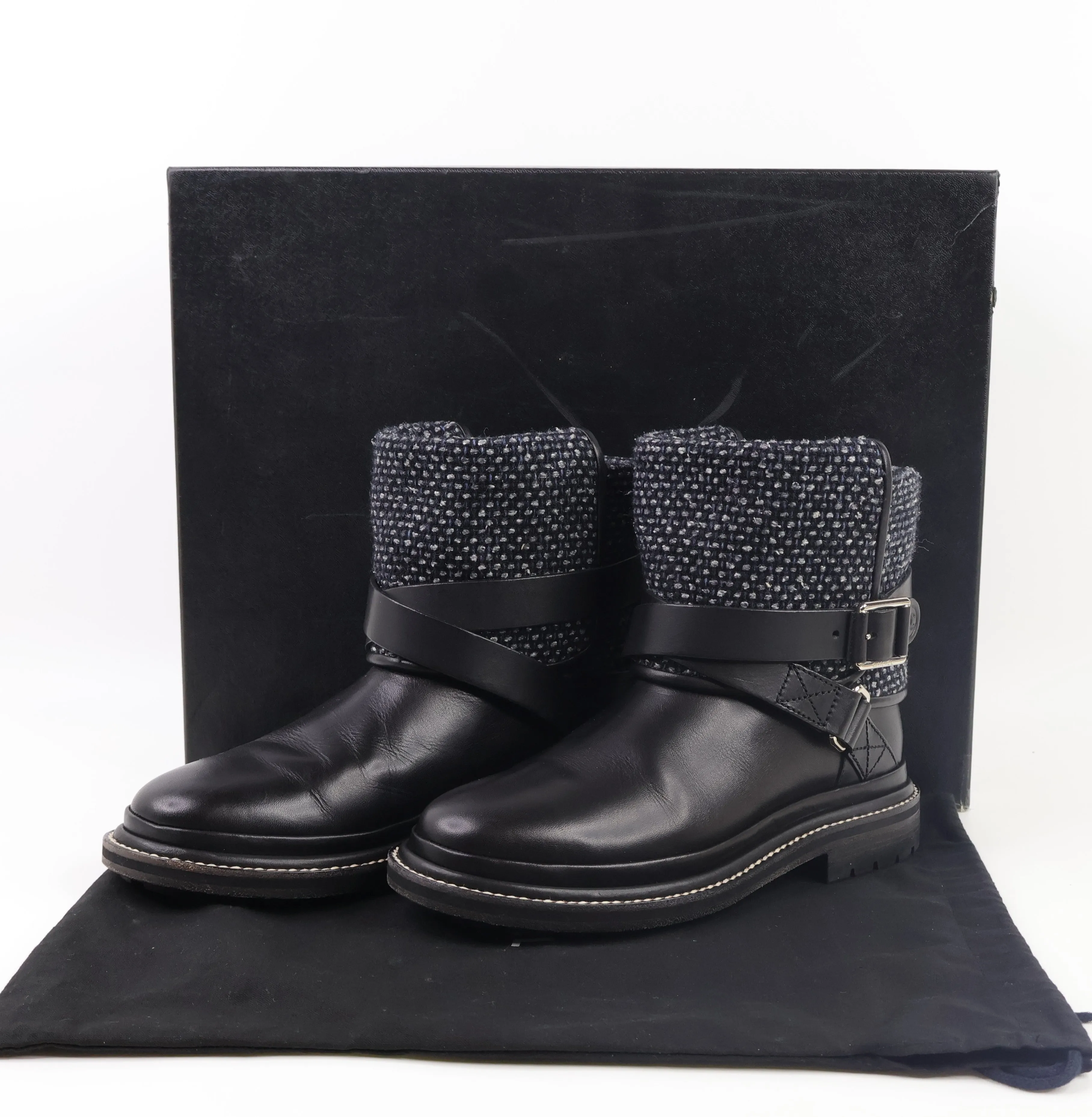 Chanel Short Boots Black Tweed 35