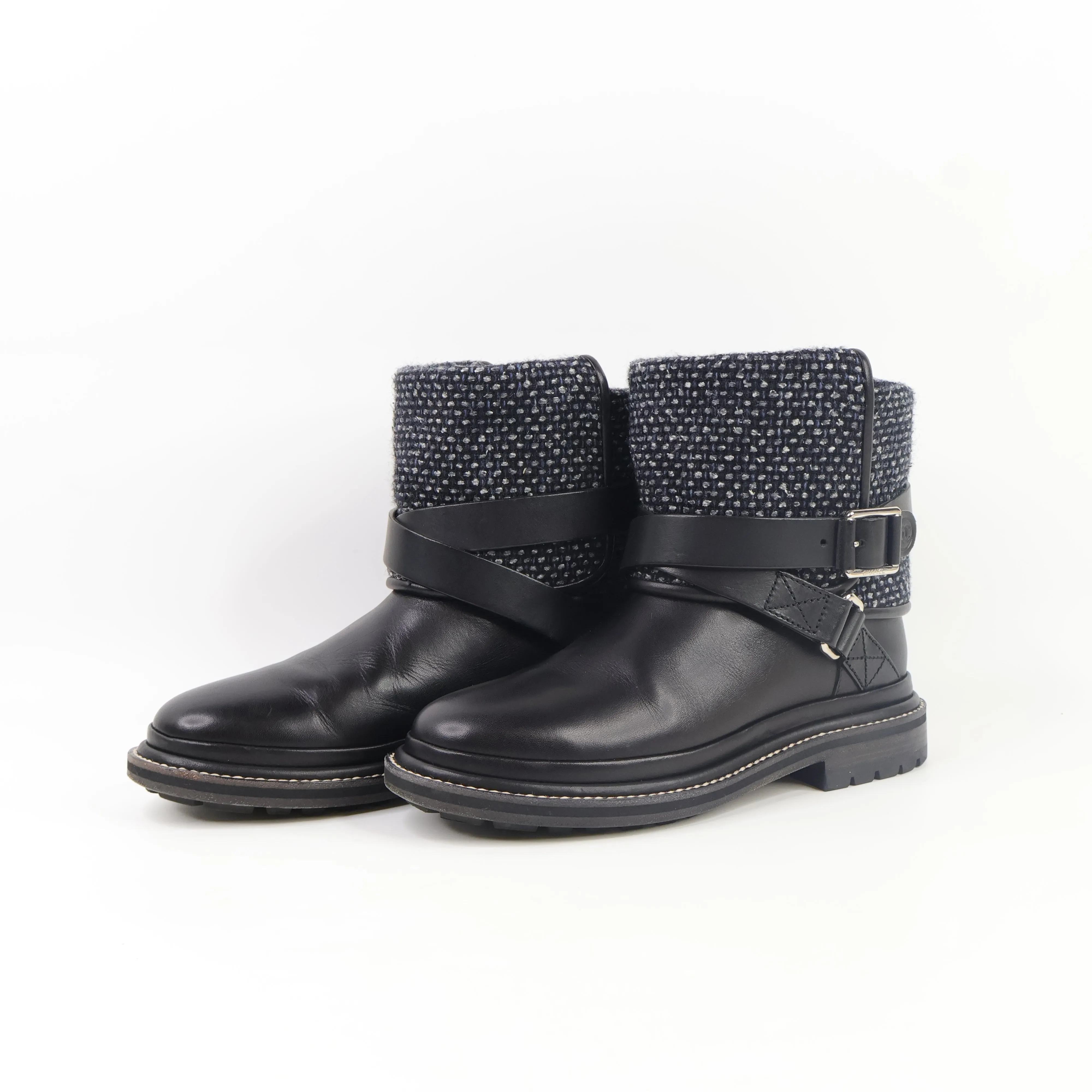 Chanel Short Boots Black Tweed 35