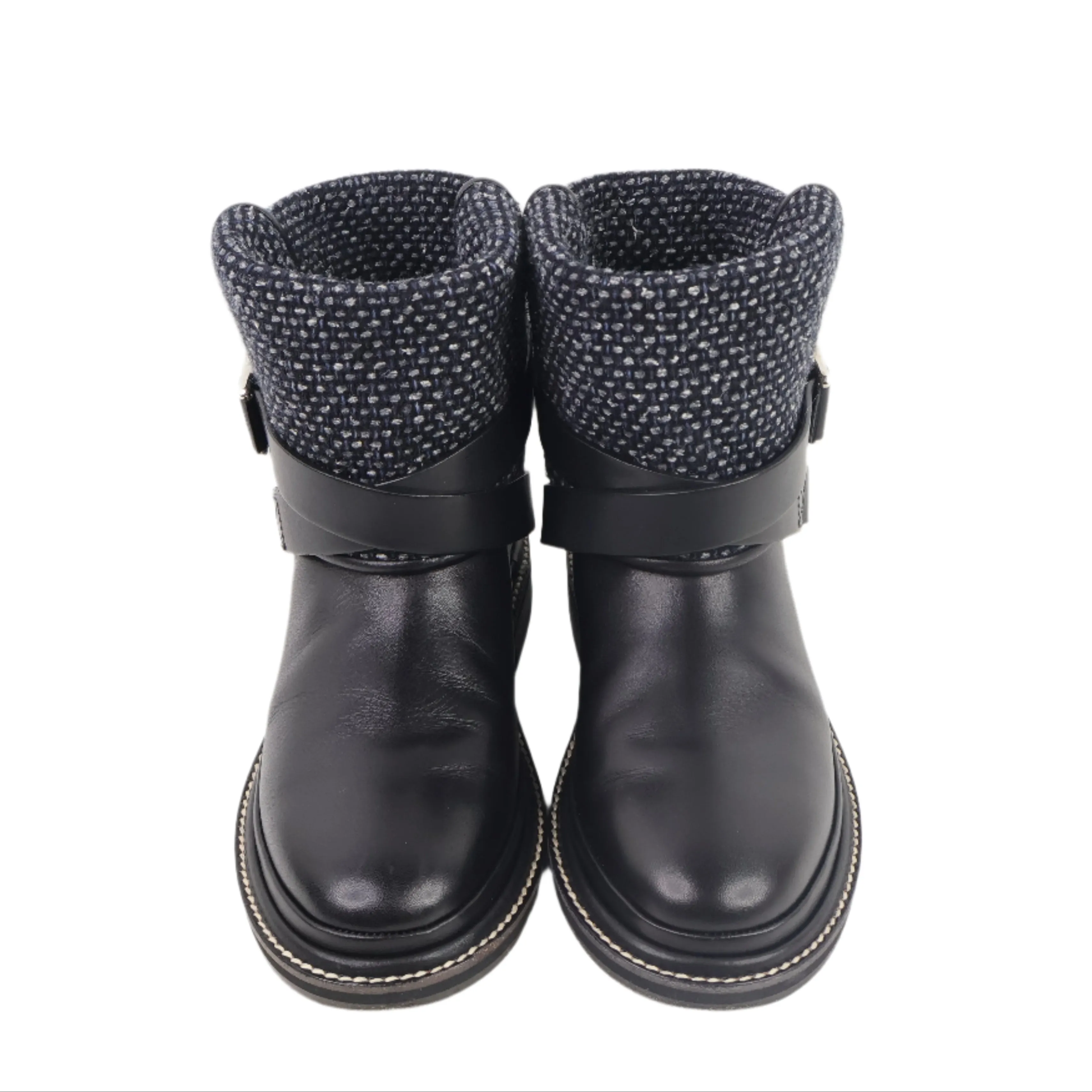 Chanel Short Boots Black Tweed 35