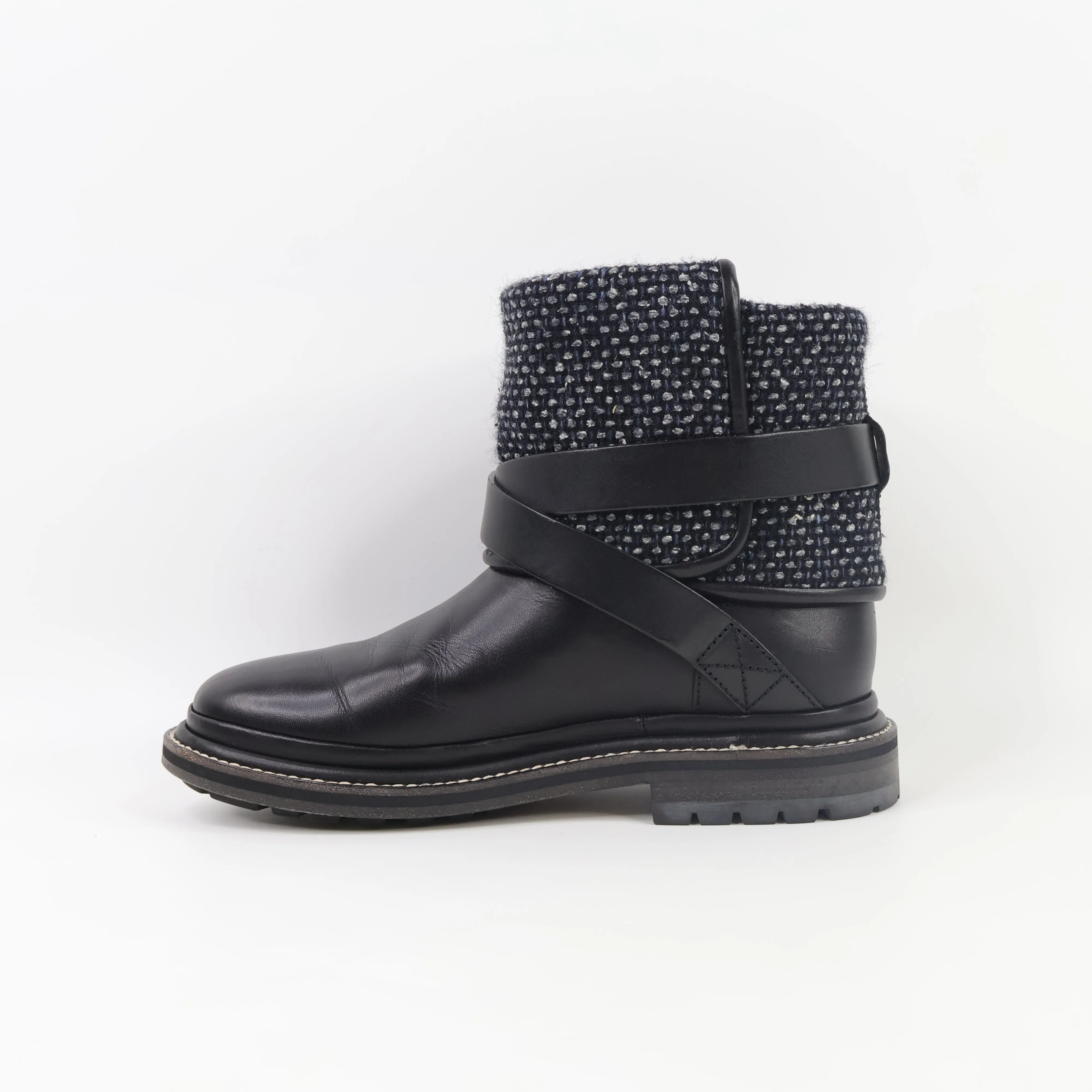 Chanel Short Boots Black Tweed 35