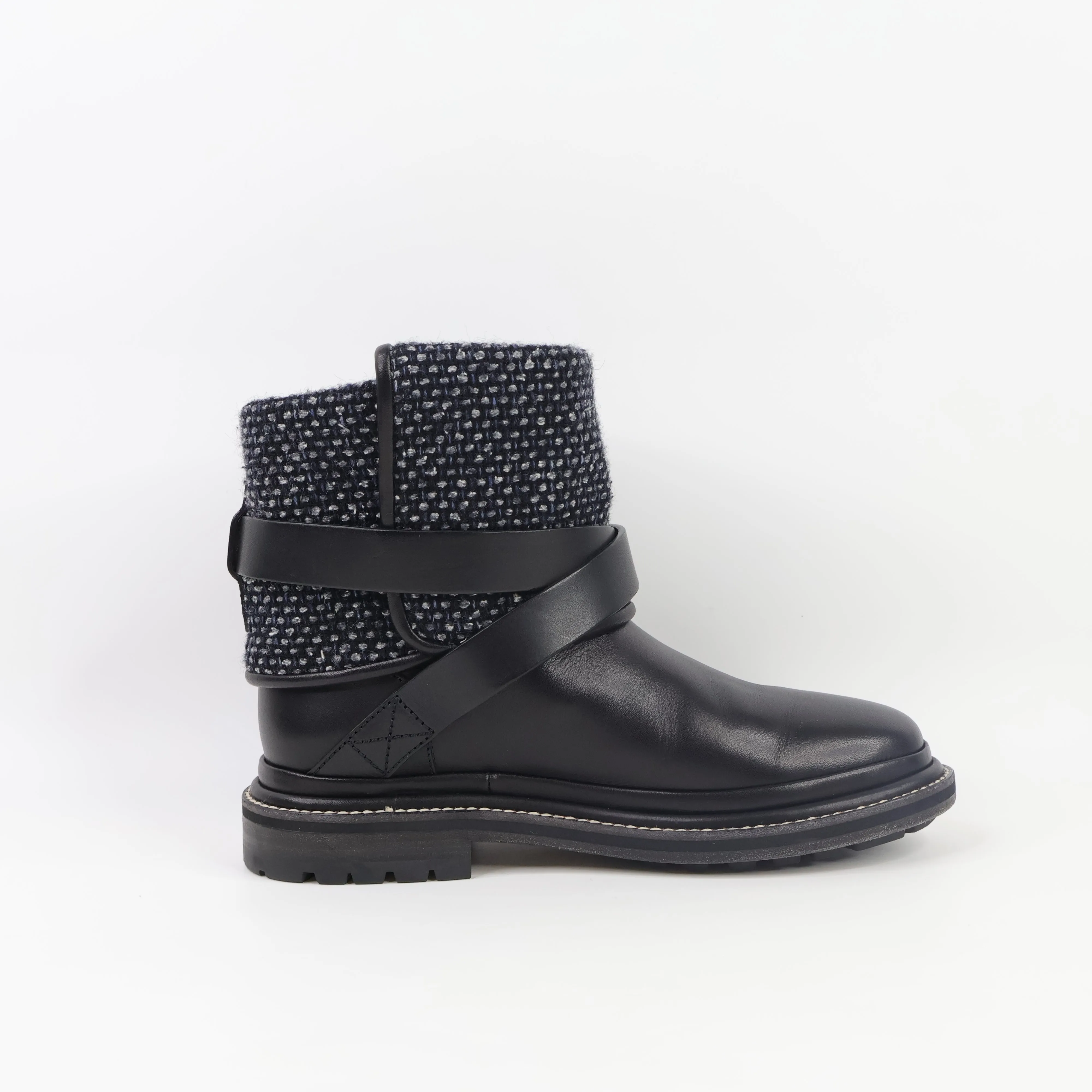 Chanel Short Boots Black Tweed 35