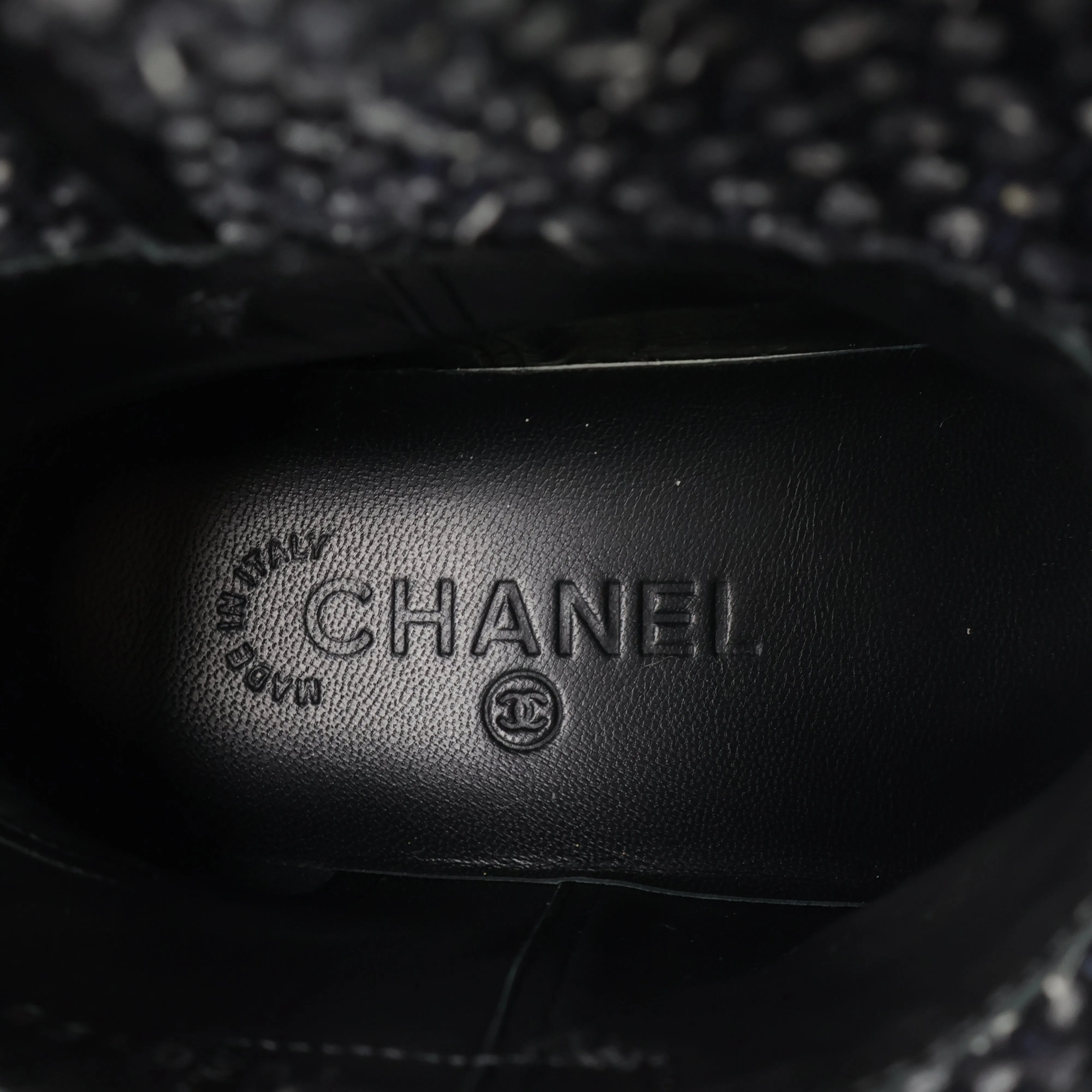 Chanel Short Boots Black Tweed 35