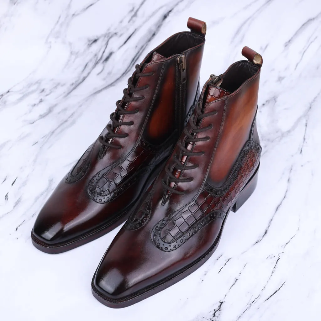 Chestnut Voyager Lace-Up Boots with Zipper