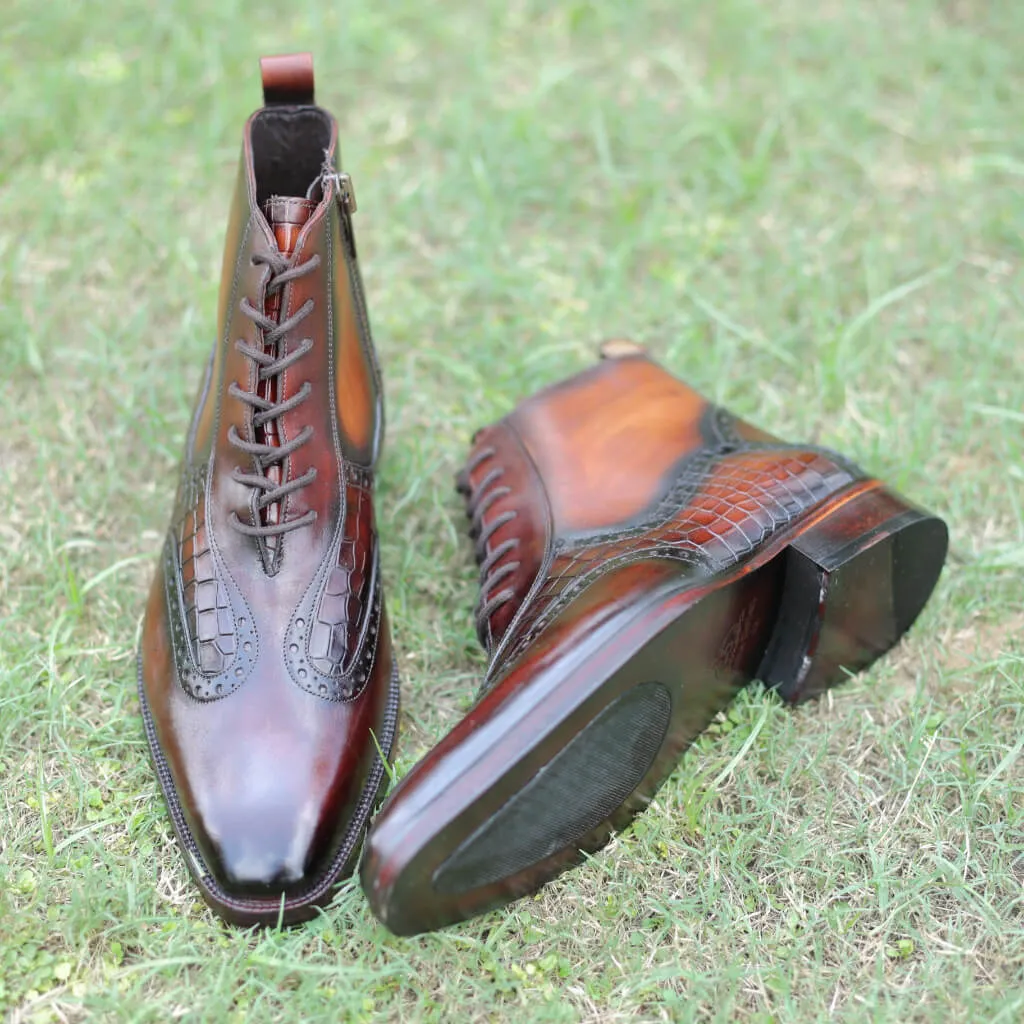 Chestnut Voyager Lace-Up Boots with Zipper