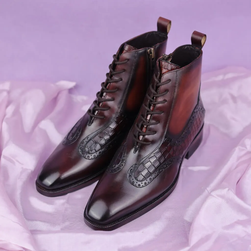Chestnut Voyager Lace-Up Boots with Zipper