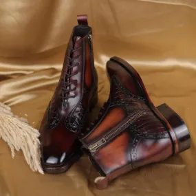 Chestnut Voyager Lace-Up Boots with Zipper