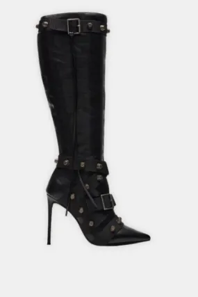 Crystal Buckles High Boots