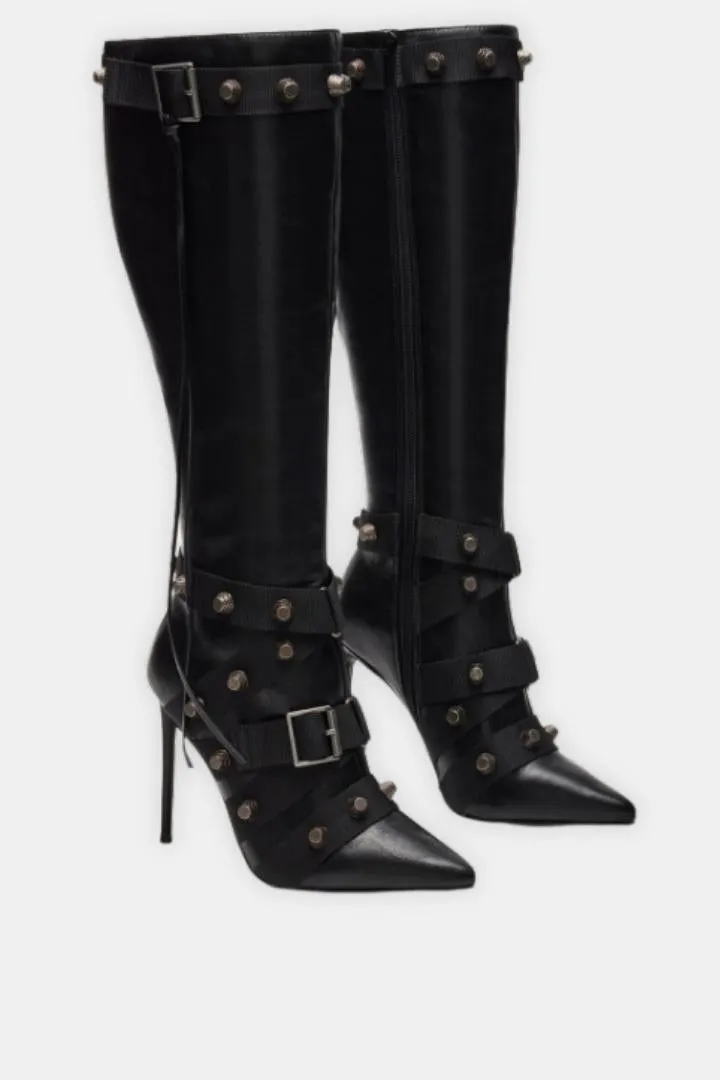 Crystal Buckles High Boots