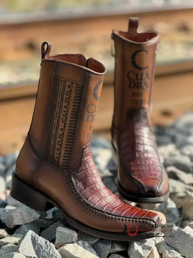 CUADRA SHORT BOOT ALMOND LASER & WOVEN FUSCUS COLA CAIMAN NARROW SQUARE TOE 1J2KFY