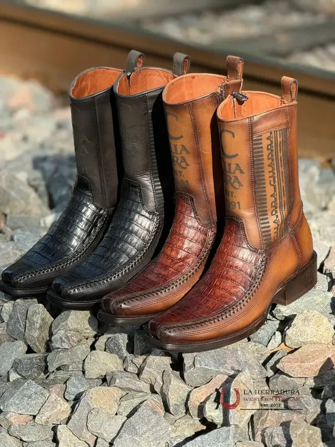 CUADRA SHORT BOOT ALMOND LASER & WOVEN FUSCUS COLA CAIMAN NARROW SQUARE TOE 1J2KFY