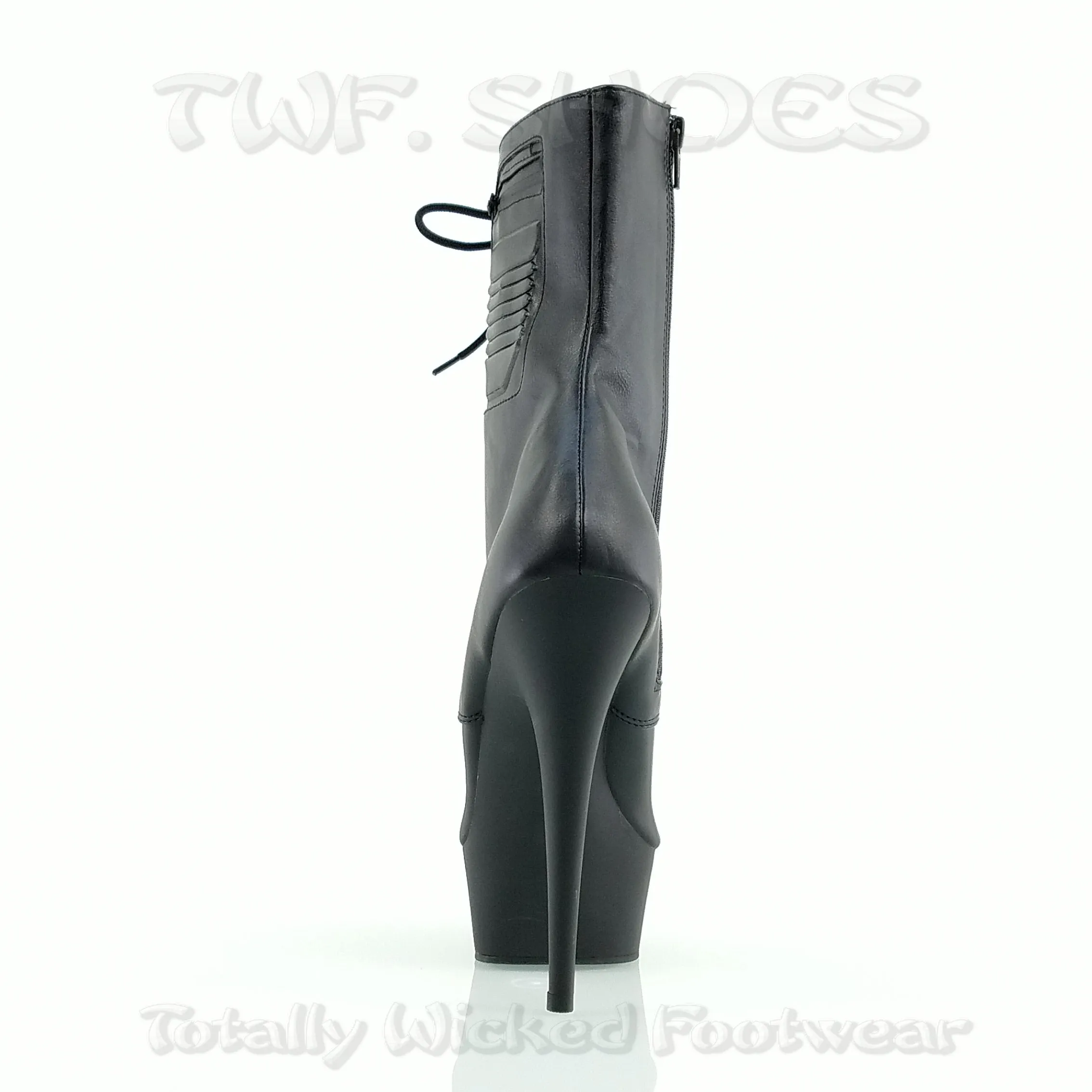 Delight 1020PK Black Matte Moto Lace Up  6" High Heel Ankle Boots