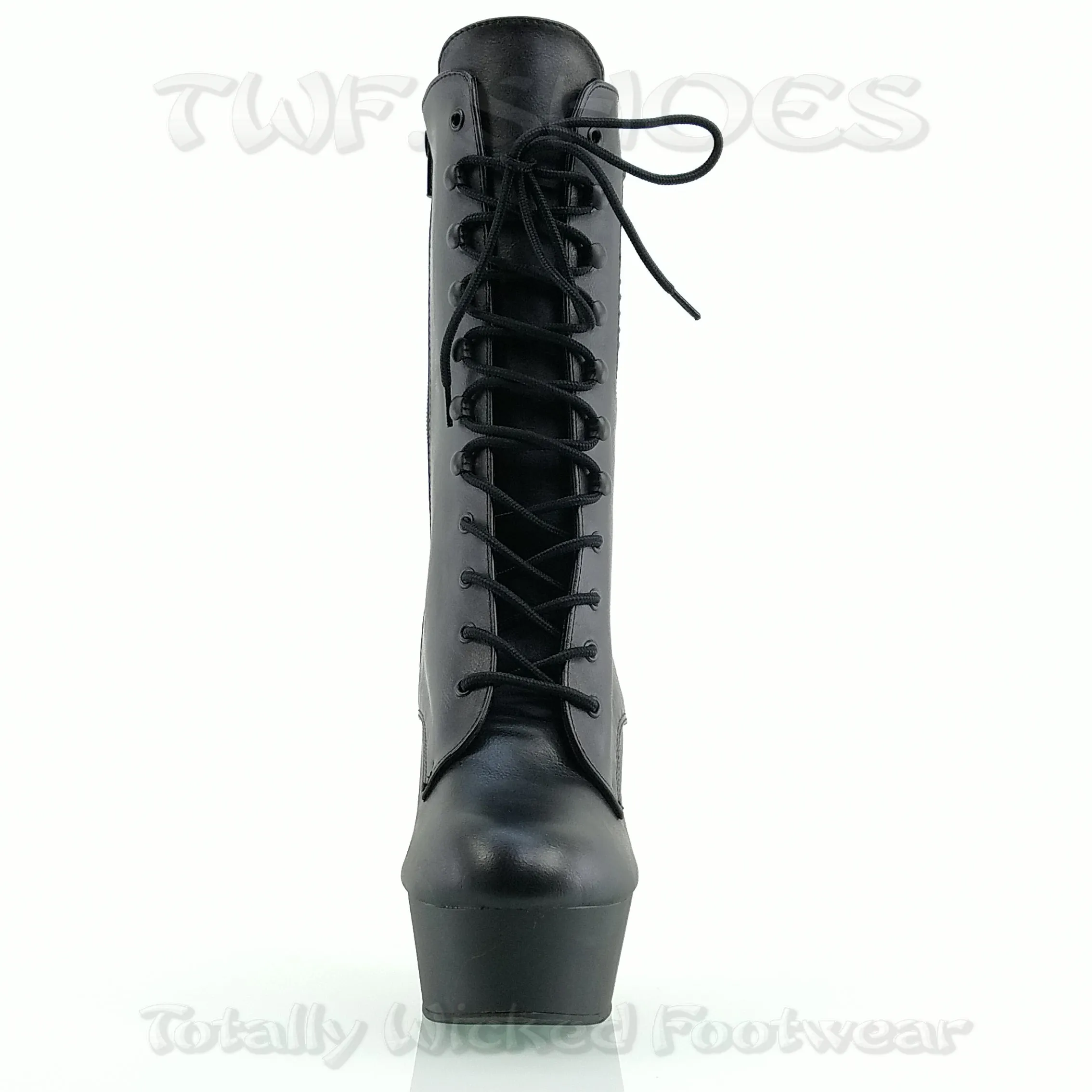 Delight 1020PK Black Matte Moto Lace Up  6" High Heel Ankle Boots