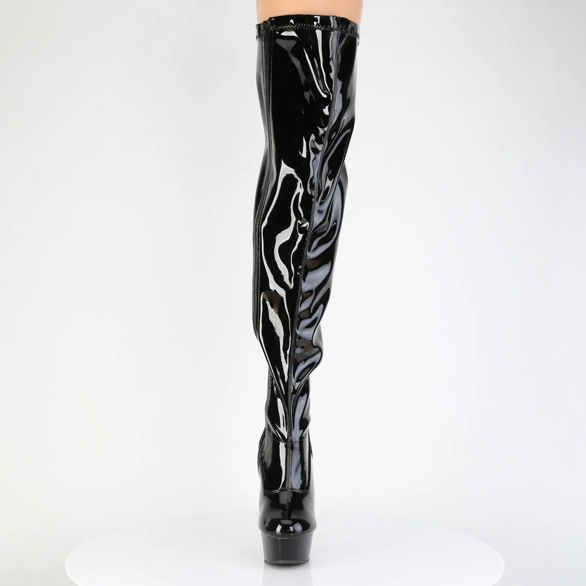 DELIGHT-3000WCF Pleaser Black Patent Thigh High Platform Boots