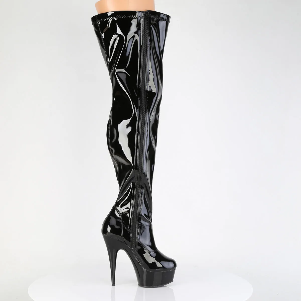 DELIGHT-3000WCF Pleaser Black Patent Thigh High Platform Boots