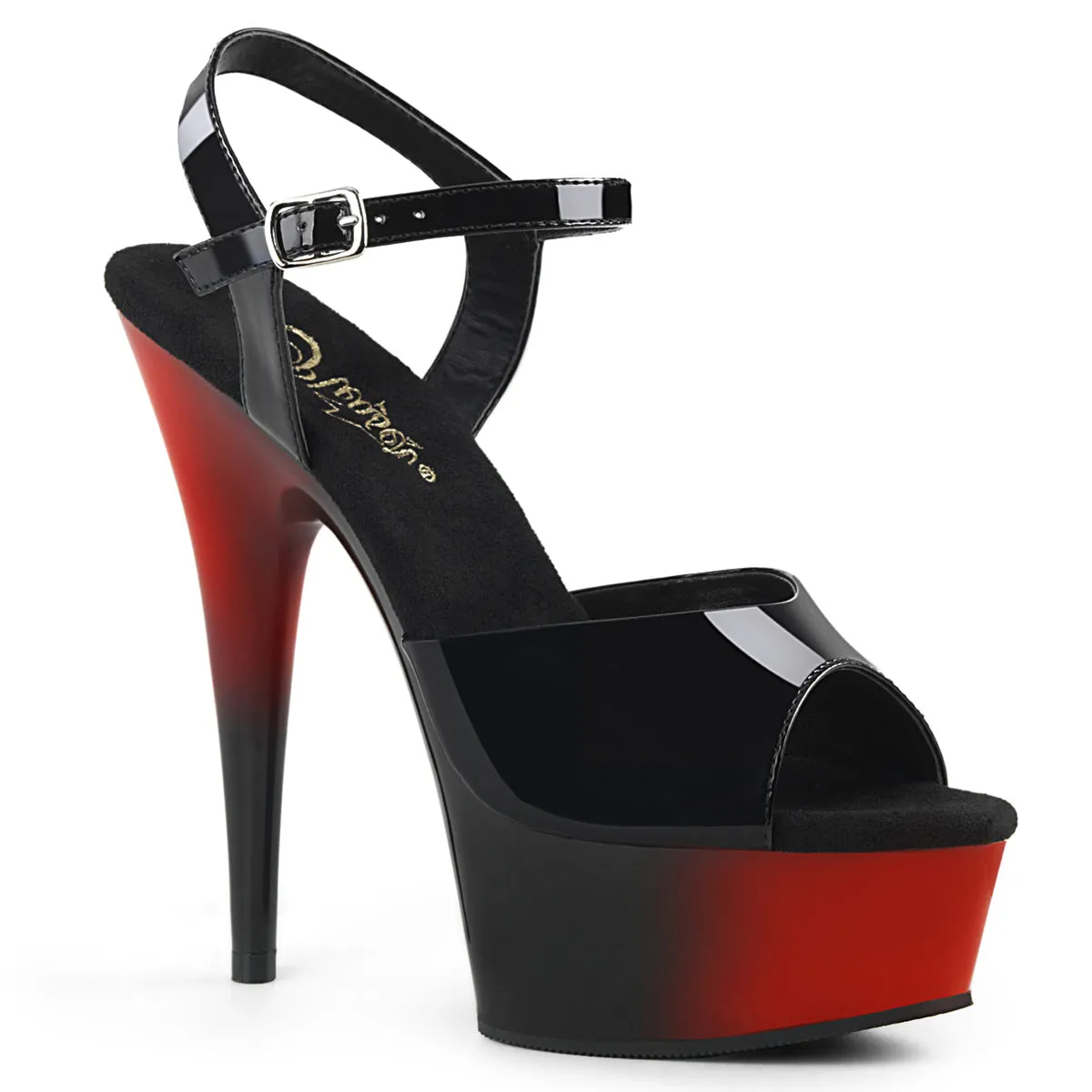 Delight 609BR Black / Red Patent 6" High Heel Ankle Strap Sandals - Direct