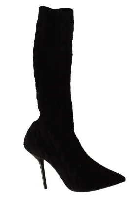 Dolce & Gabbana Black Stretch Socks Knee High Boots