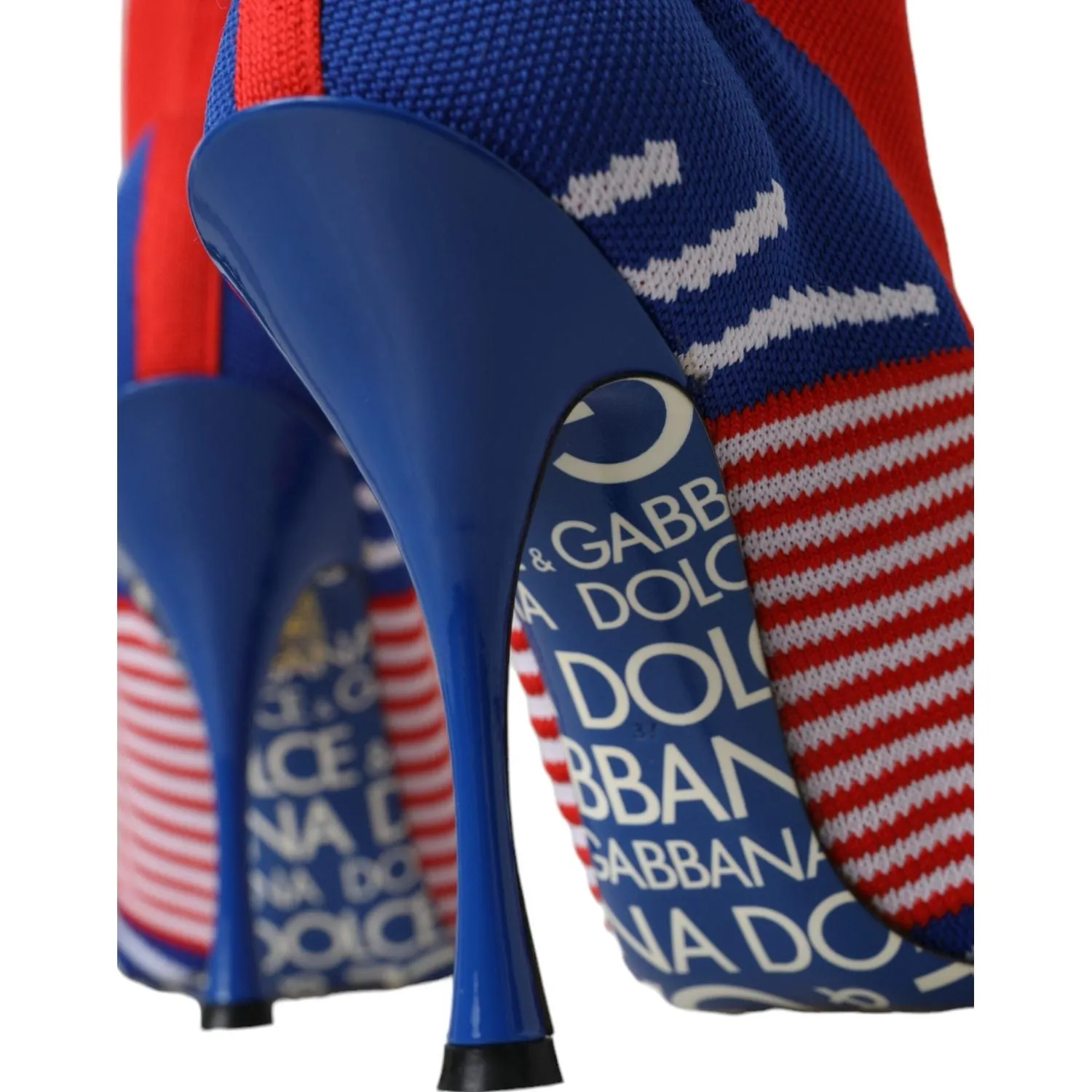 Dolce & Gabbana Red Blue Stretch Sock Style Short Boots Logo Shoes