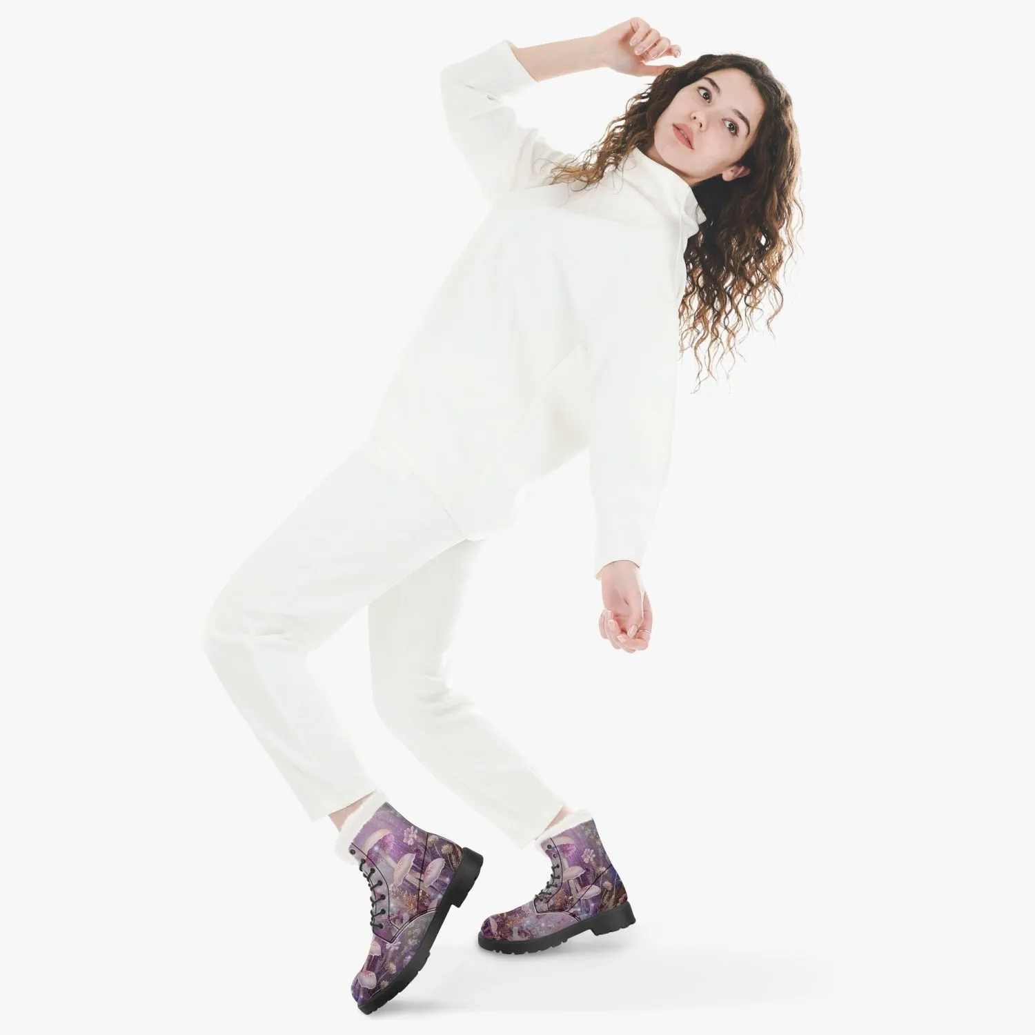 Dreamy Mushroomcore Combat Boots - Surreal Toadstool Forestcore Boots (JPFMUSH12)