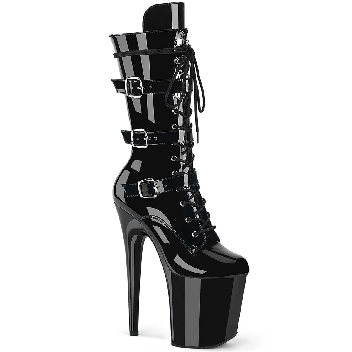 Flamingo 1053 Black Patent Platform - 8" High Heel Calf Boots - Direct