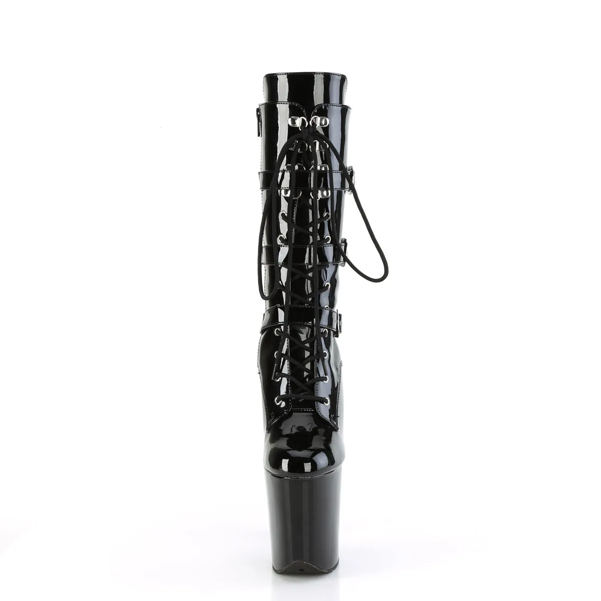 Flamingo 1053 Black Patent Platform - 8" High Heel Calf Boots - Direct